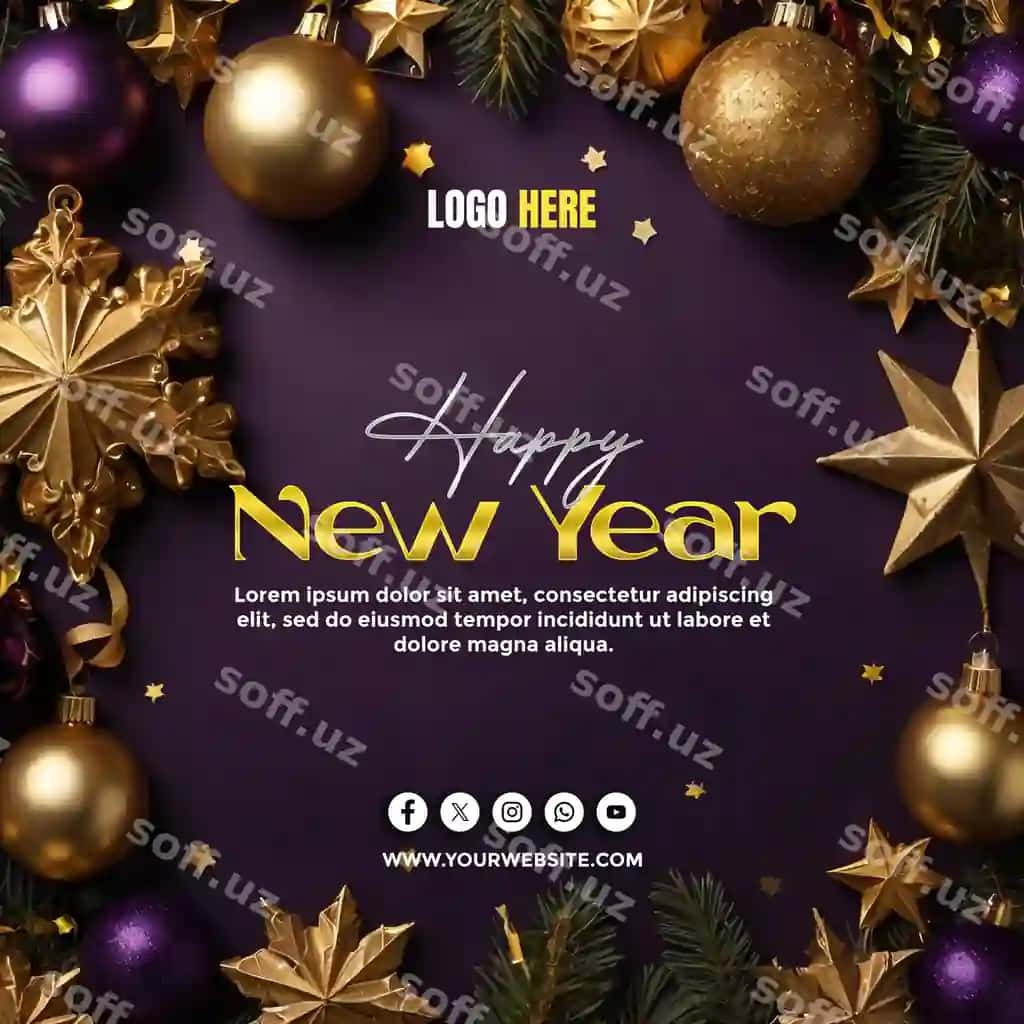 Yangi yil bilan ijtimoiy tarmoqlar baner-poster shabloni | Happy new year social media banner poster template