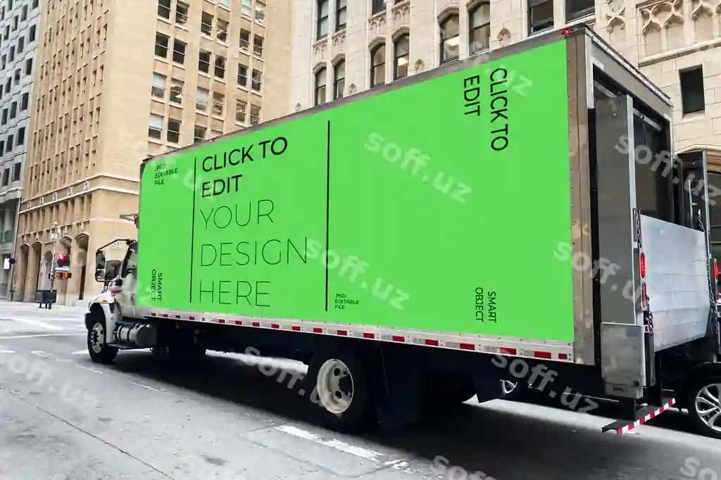 Konteyner yuk avtomobili logistik namuna yetkazib berish yuk ko'chish | Container truck mockup logistic delivery cargo moving