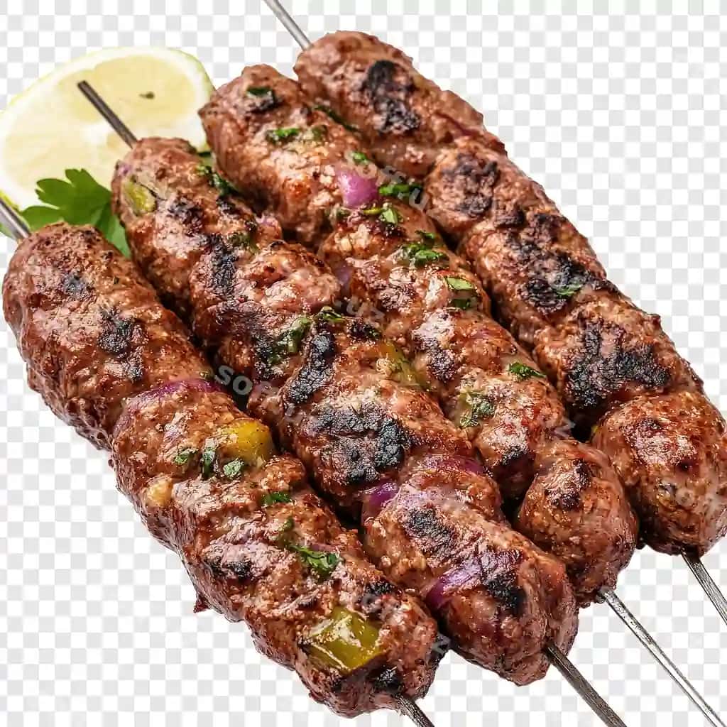 Haqiqiy mol go'shti kabob PNG oq fonda | Realistic beef kabab png white background