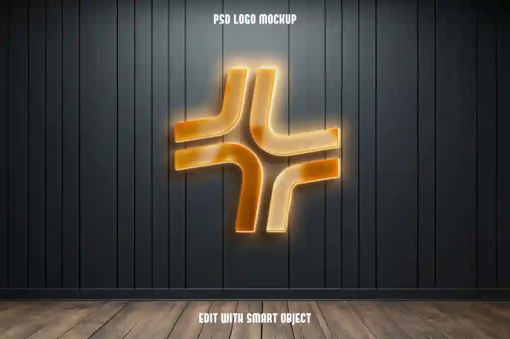 3D oltin logotipli devor maketlari | 3d golden logo mockup wall
