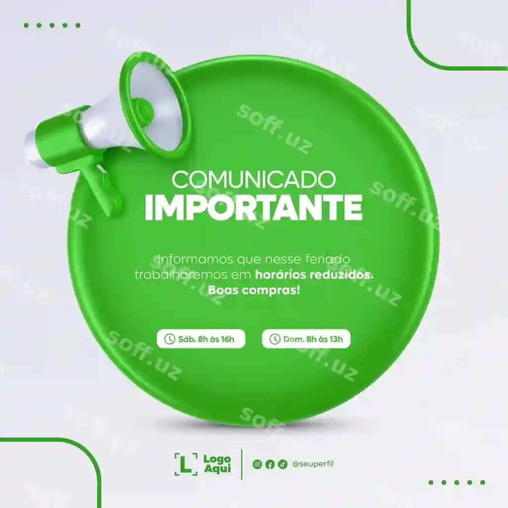 Ijtimoiy media post shablon megafon e'lon braziliyalik portugal | Social media post template megaphone announcement brazilian portuguese