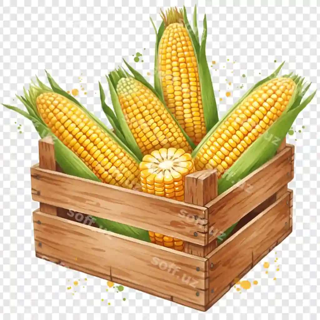 Yangi hosil qilingan makkajo'xori boshoqlari yog'och sandiq | Freshly harvested corn cobs wooden crate