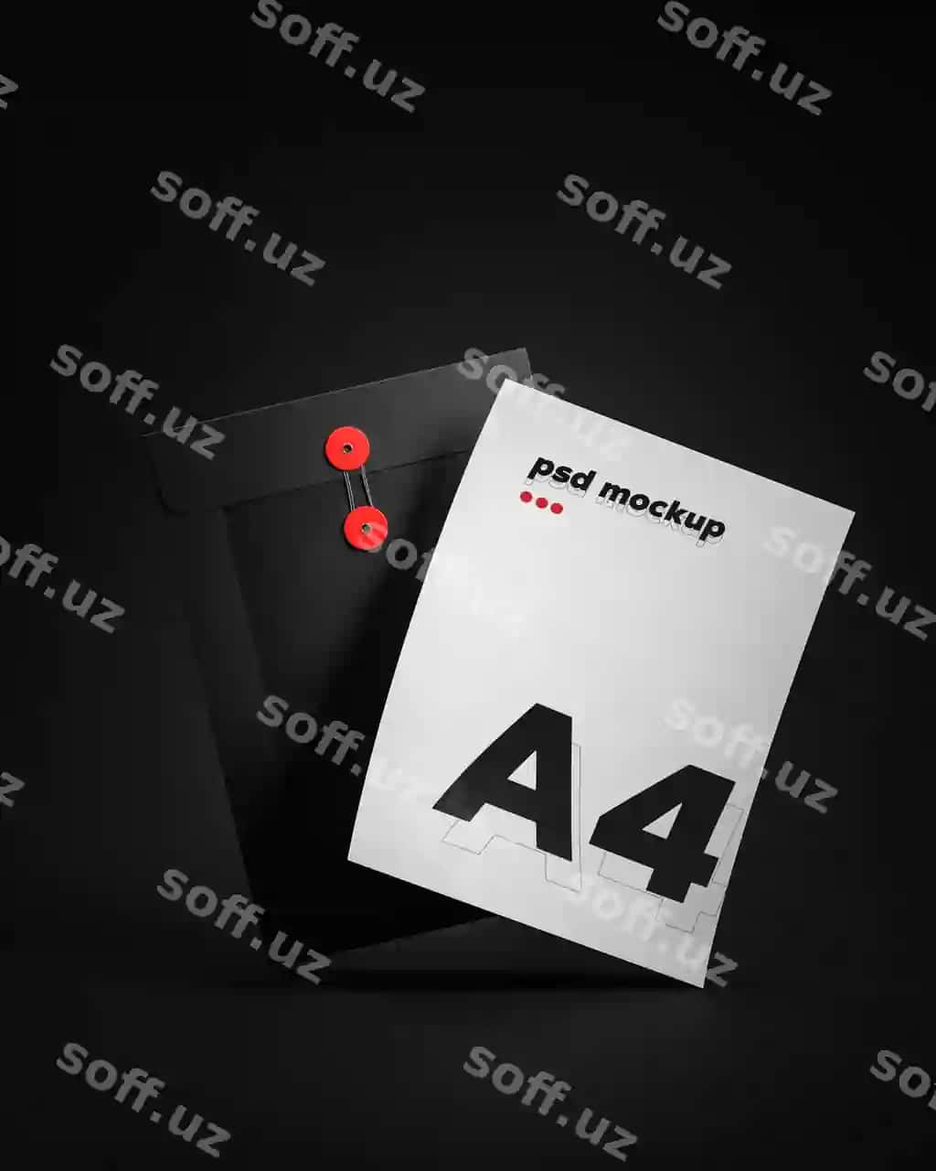 A4 statsionar oq qog'oz maketi vizualizatsiyasi qora fon | A4 stationary white paper mockup visualization black background
