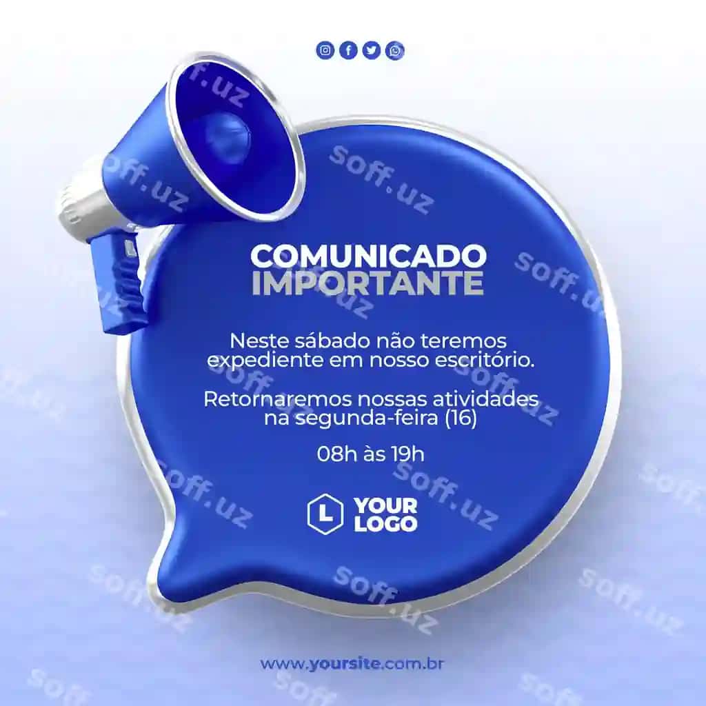 Ijtimoiy tarmoqqa muhim e'lonni megafon belgisi 3d bilan joylashtiring | Post social media important announcement with megaphone icon 3d