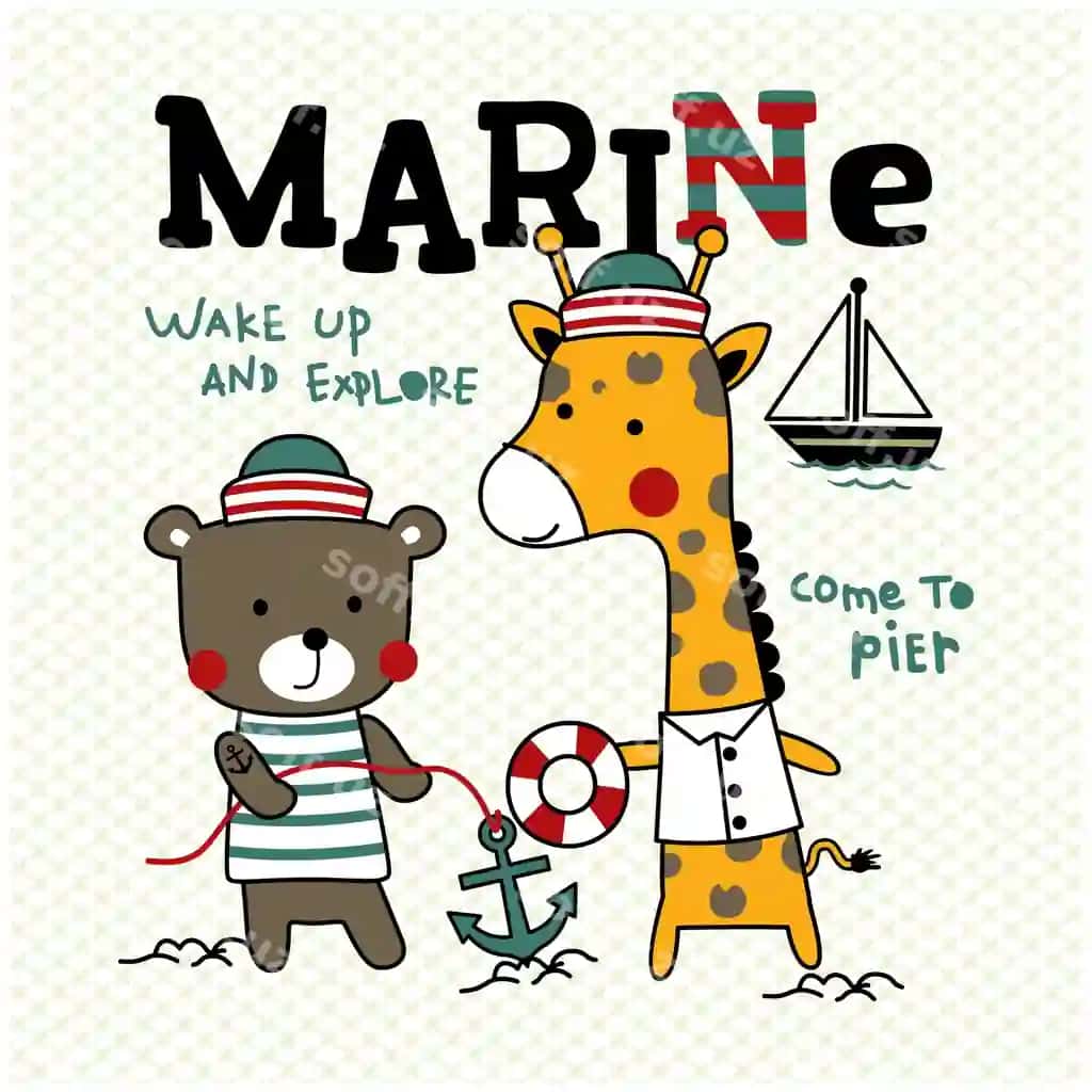Ayiq jangir dengi gulbishke hayvon karykatur | Bear giraffe sailor funny animal cartoon