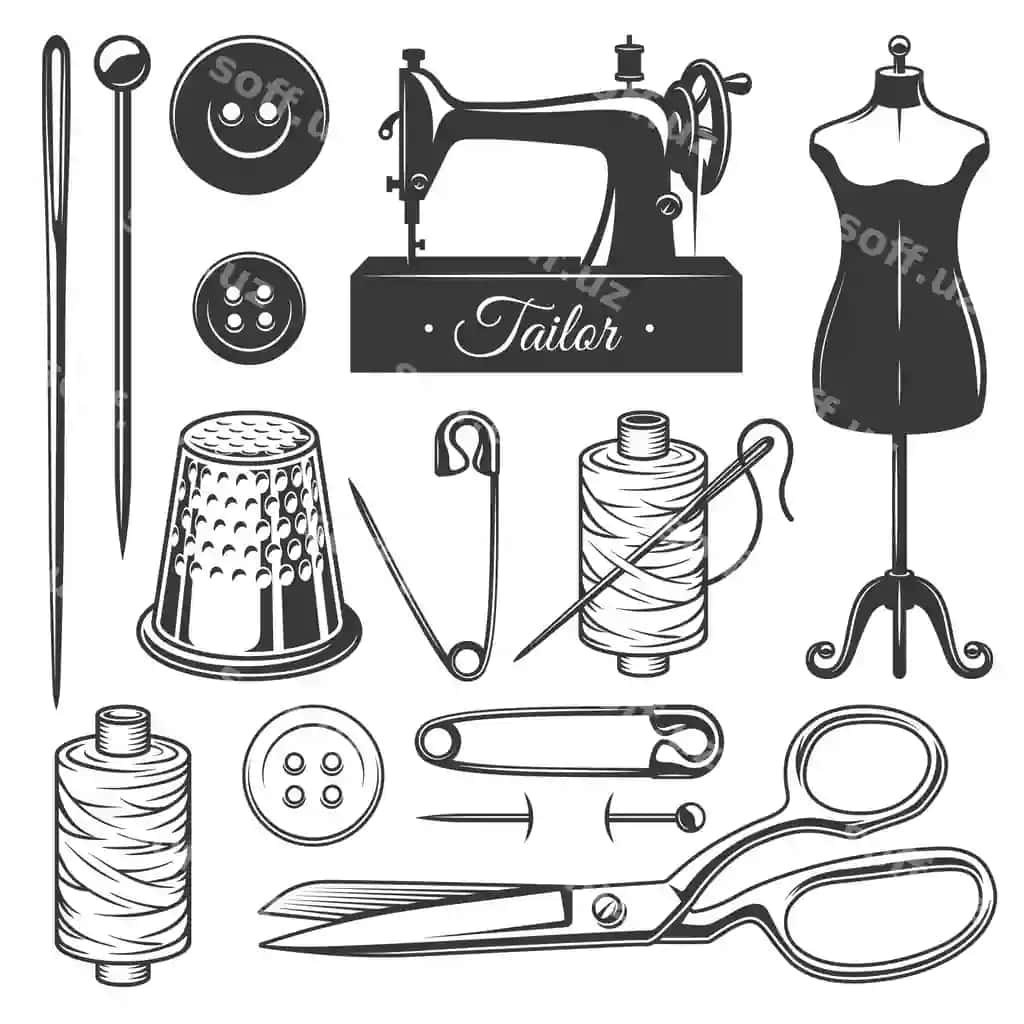 Vintage monoxrom tikuvchilik asboblarini o'rnating | Set vintage monochrome tailor tools