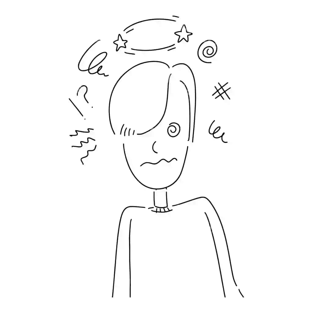 Doodle chizma uslubidagi chalgima boshlangan shaxs kartun qollanma chizilgan illustratsiyasi | Doodle sketch style person confused dizzy cartoon hand drawn illustration