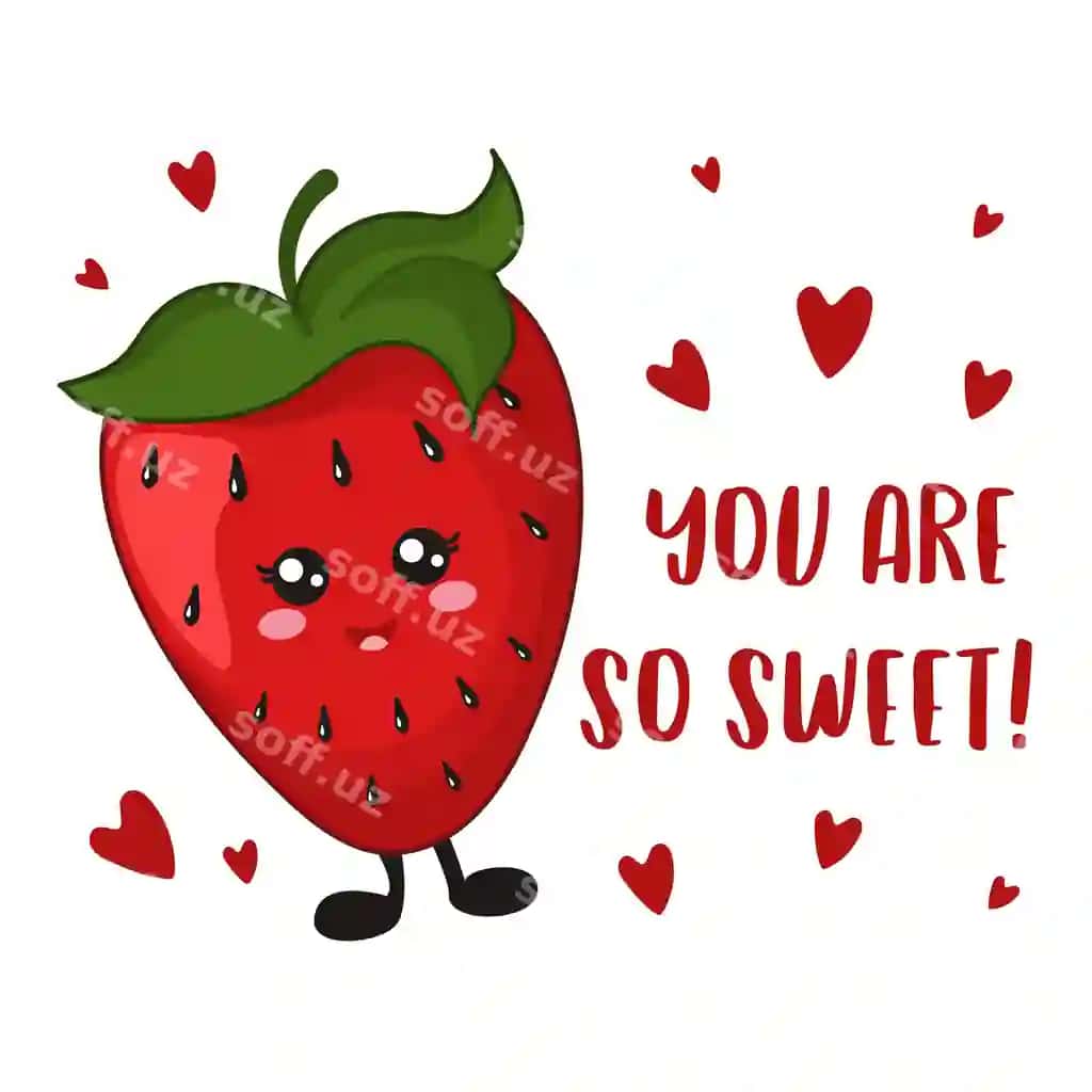 Multfil'm kawaii cheryonka oq kartochka shabloni | Cartoon kawaii strawberry white card template