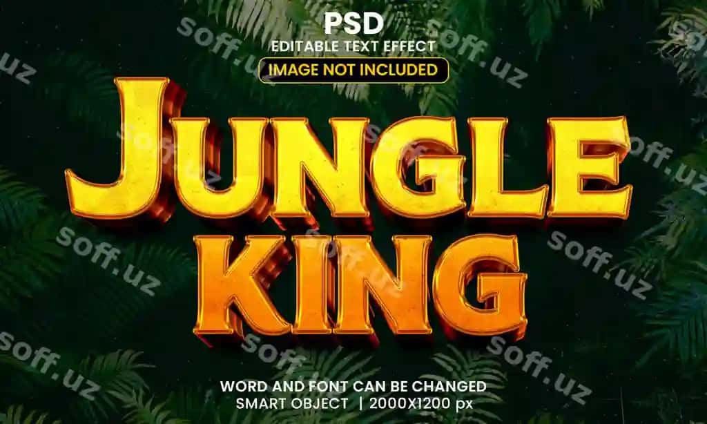 Jungle King 3D tahrirlanadigan matn effekti fon bilan premium psd | Jungle king 3d editable text effect premium psd with background