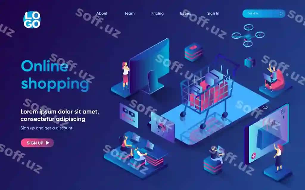 Onlayn xarid qilish kontseptsiyasi izometrik ochilish sahifasi mijozlari tanlaydi | Online shopping concept isometric landing page customers select