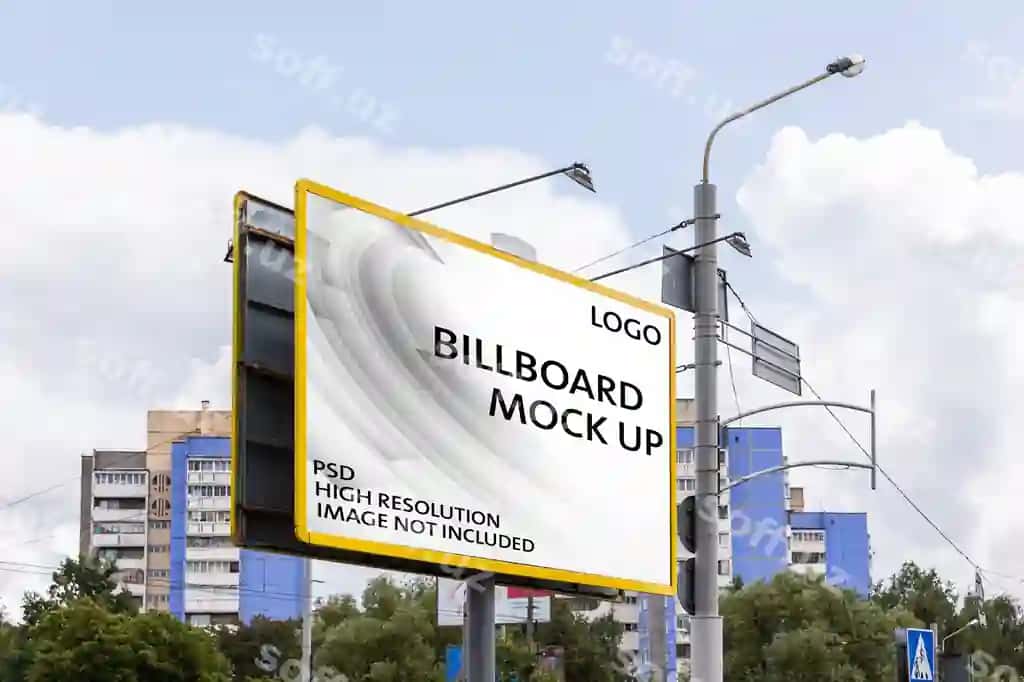 Katta bo'sh billboard mockup dizayn shabloni reklama yorqinlashishi | Large blank billboard mockup design template advertising illumination