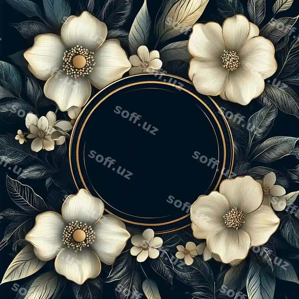 Oq va ko'k gullar oltin aksentlar bilan oq orqa fon | White blue flowers with gold accents white background