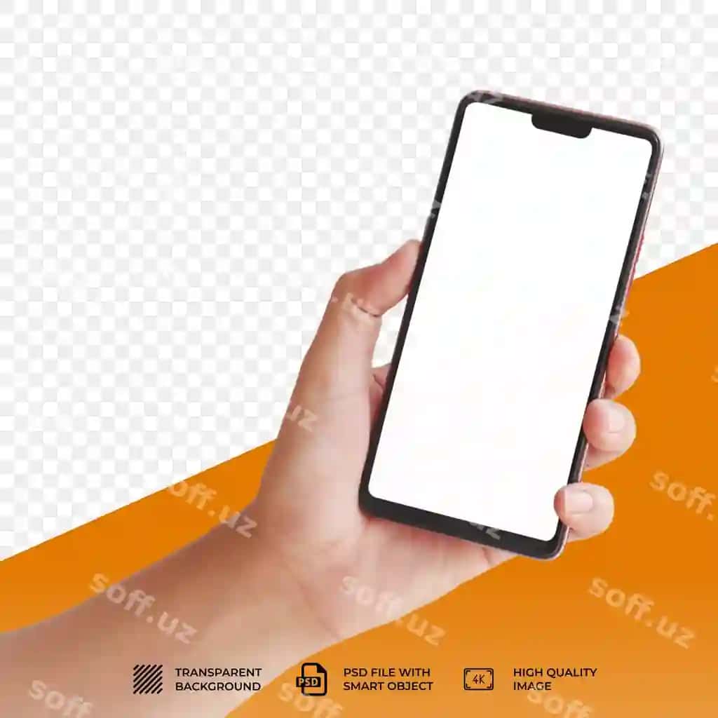Psd akillı telefon tutgan ajraltirilgan shaffof fonda | Psd holding smartphone isolated transparent background