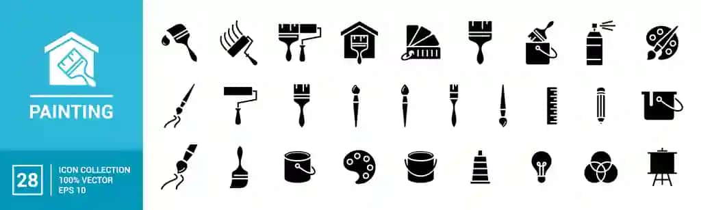 To'plam bo'yash bilan bog'liq piktogramma turli xil bo'yash vositalarini tahrirlash mumkin | Collection painting related icons various painting tools editable