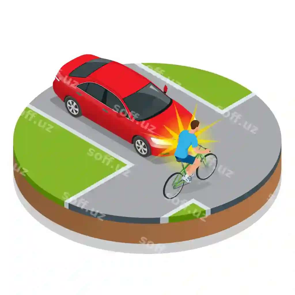 Avtomobil halokati velosipedda halokatga uchradi, transport vositasi tekis 3D vektor izometrik | Car accident bike accident with vehicle flat 3d vector isometric