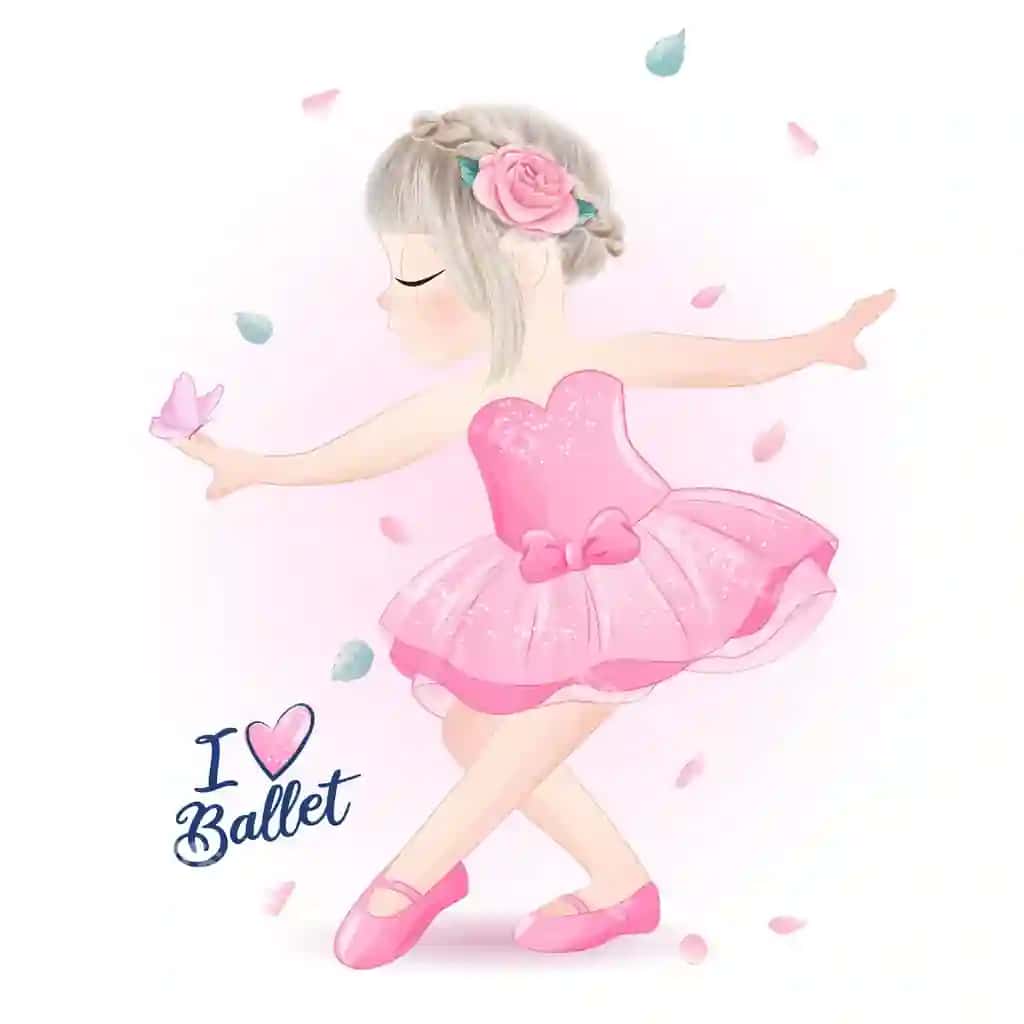 Nozaki kichik qiz ballerina akvarel illustratsiyasi bilan | Cute little girl ballerina with watercolor illustration