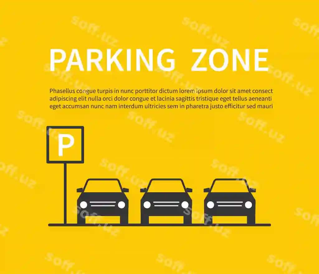 Qora avtomobil silueti piktogrammalari tushirilgan to'xtash zonasi belgisi | Parking zone sign with car black silhouette icons