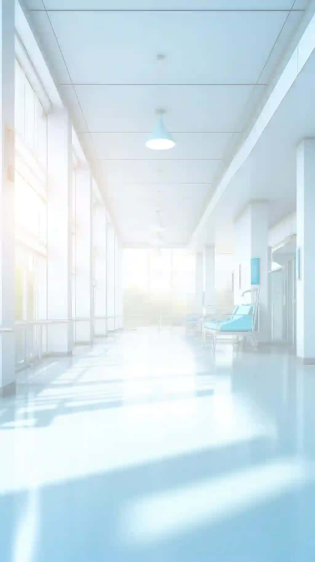 Xiralashgan yorqin yorug'lik kasalxonaning ichki foni | Blurred bright light interior hospital medical illustration background