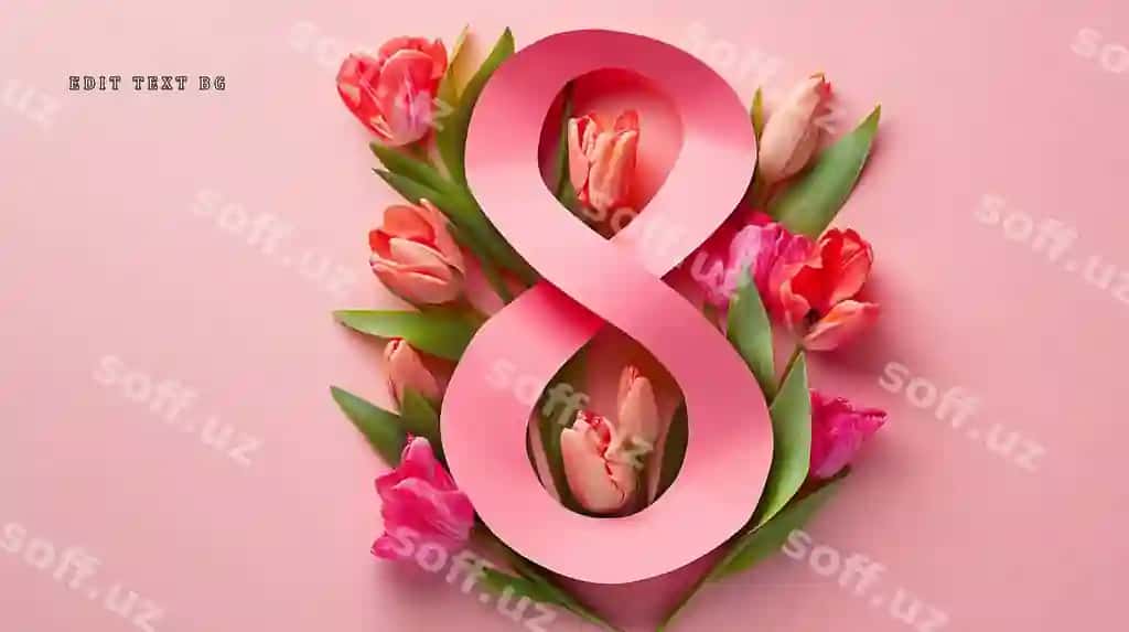 Pushti qog'oz sakkiz lola atrofida pushti fonda | Pink paper eight surrounded by tulips pink background