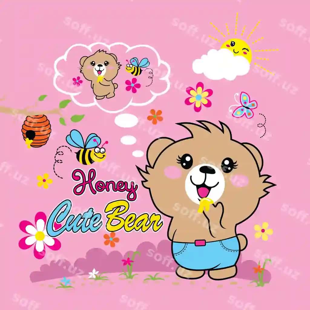 Baxtli chiroyli ayiq gul bilan vektor karykatur illustratsiyasi | Happy cute bear with flower vector cartoon illustration
