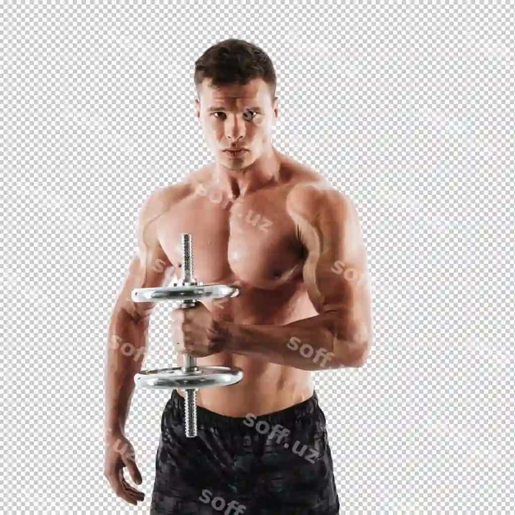Jiddiy terlagan sportchi erkak gantel ko'tarib turibdi, yaqindan olingan portret | Closeup portrait serious sweaty athletic man lifting dumbbell