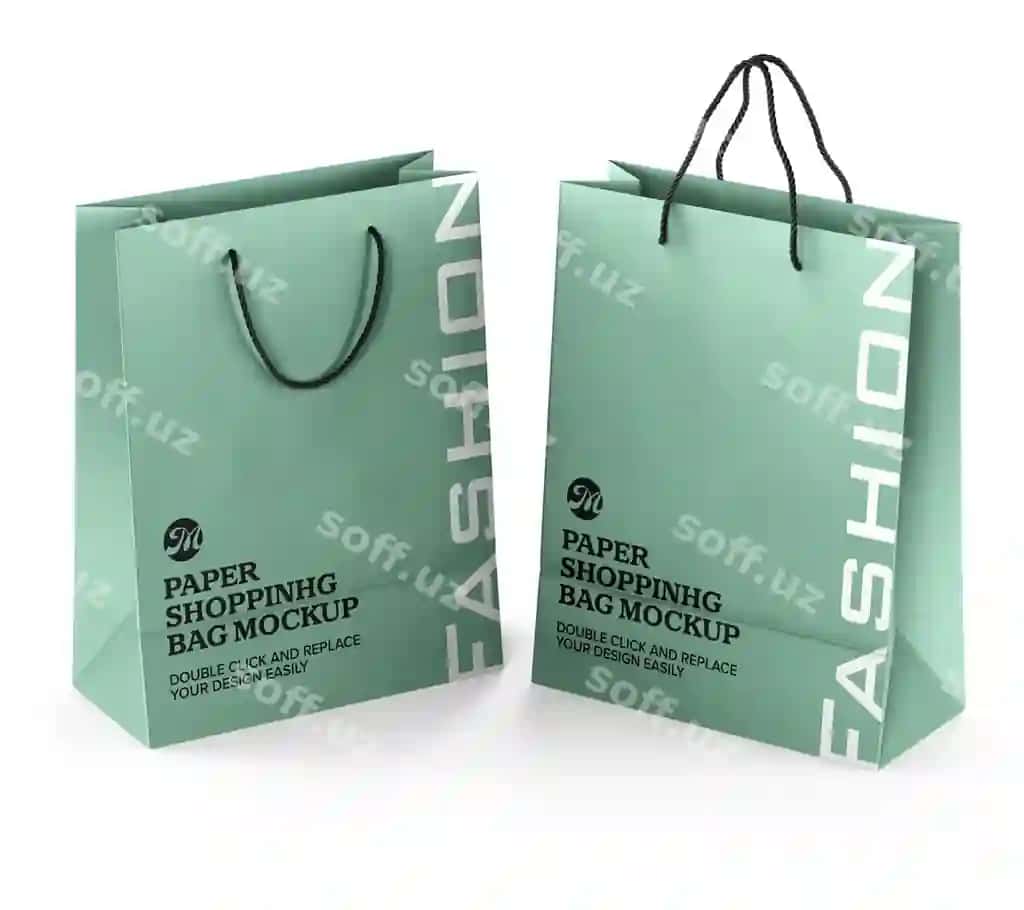 Qog'oz xarid qilish sumkasi maketi brendi | Paper shopping bag mockup branding