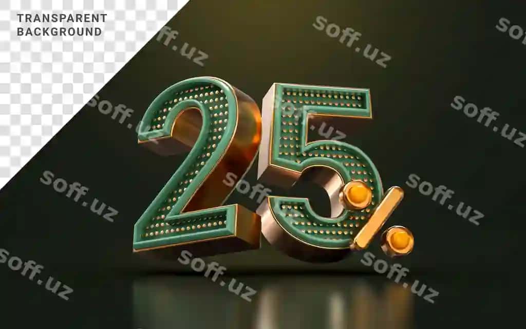 Oltin hasharot 25 foiz son chegirmasi shablon orqa fon 3D render | Gold luxury 25 percent number discount template background 3d render
