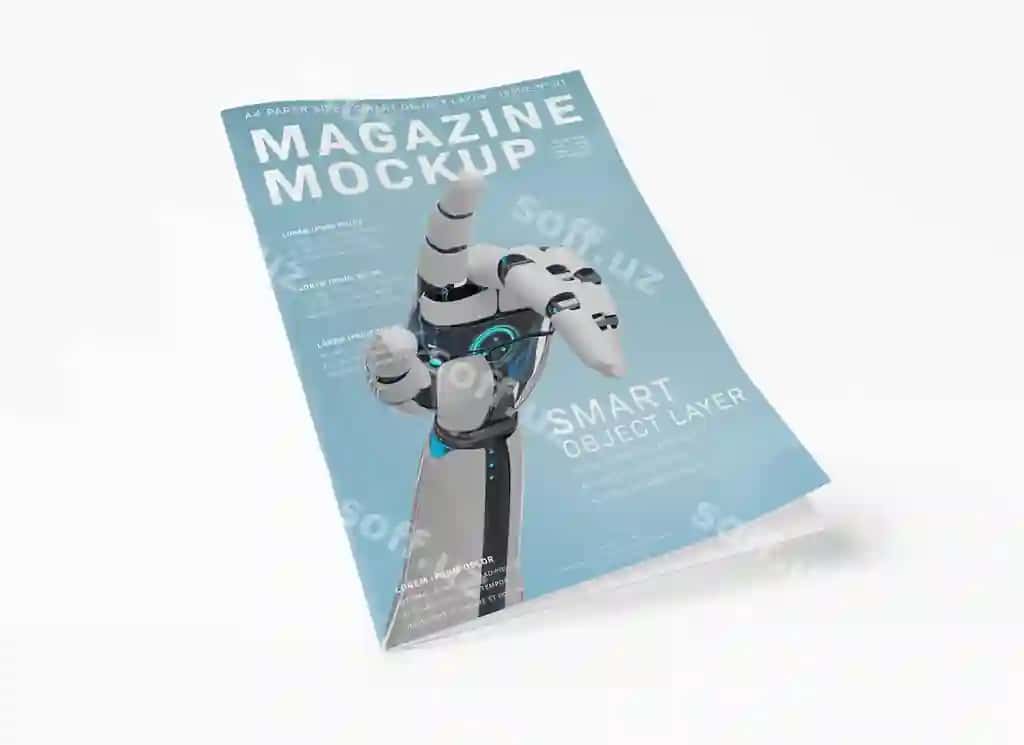 Suziladigan jurnali varaqi oq mockup | Floating magazine cover white mockup