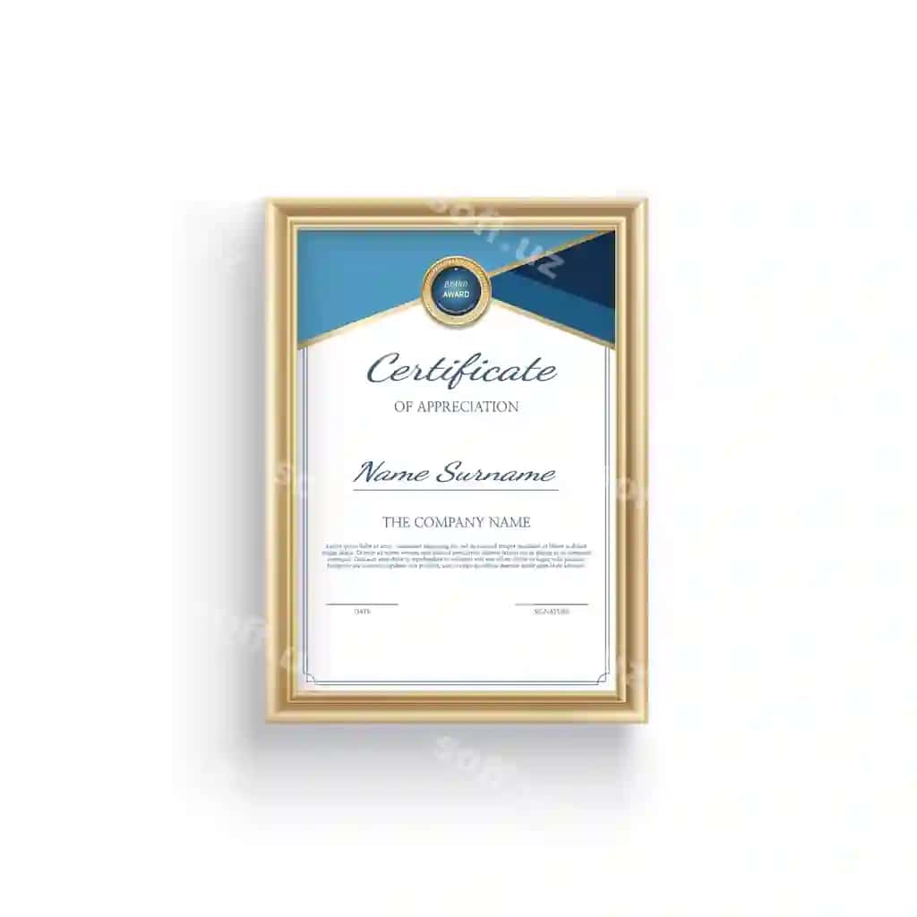 "Marine Summer It" so'zi yozilgan ramkali sertifikat | Framed certificate with word marine summer it