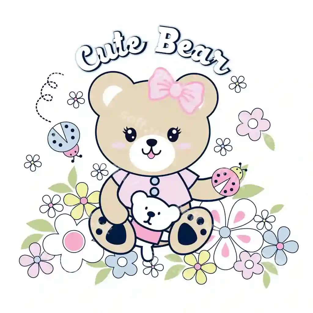 Chiroyli ayiq chiroyli gul bilan vektor karyokat illustratsiyasi | Cute bear with beautiful flower vector cartoon illustration
