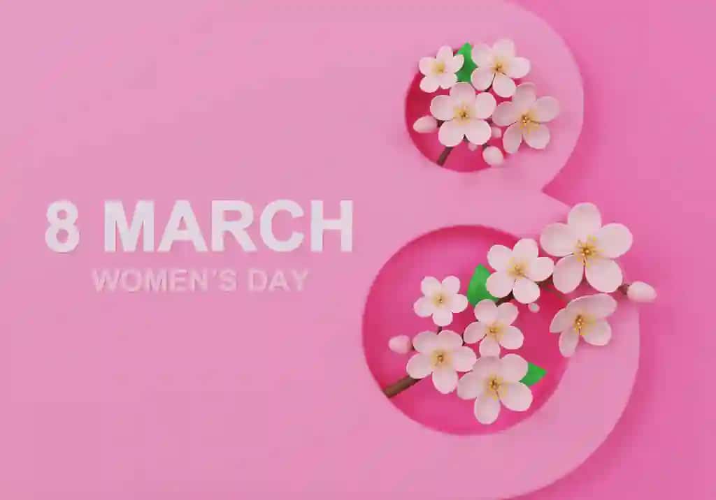 Xalqaro xotin-qizlar kunining sakkizinchi pushti gullari bilan nishonlanishi | International womens day celebration with pink blossoms number eight