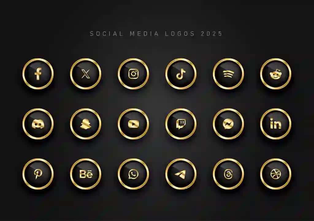 Zamonaviy metall oltin ijtimoiy media logotipi to'plami 2025 | Modern metallic gold social media logo collection 2025