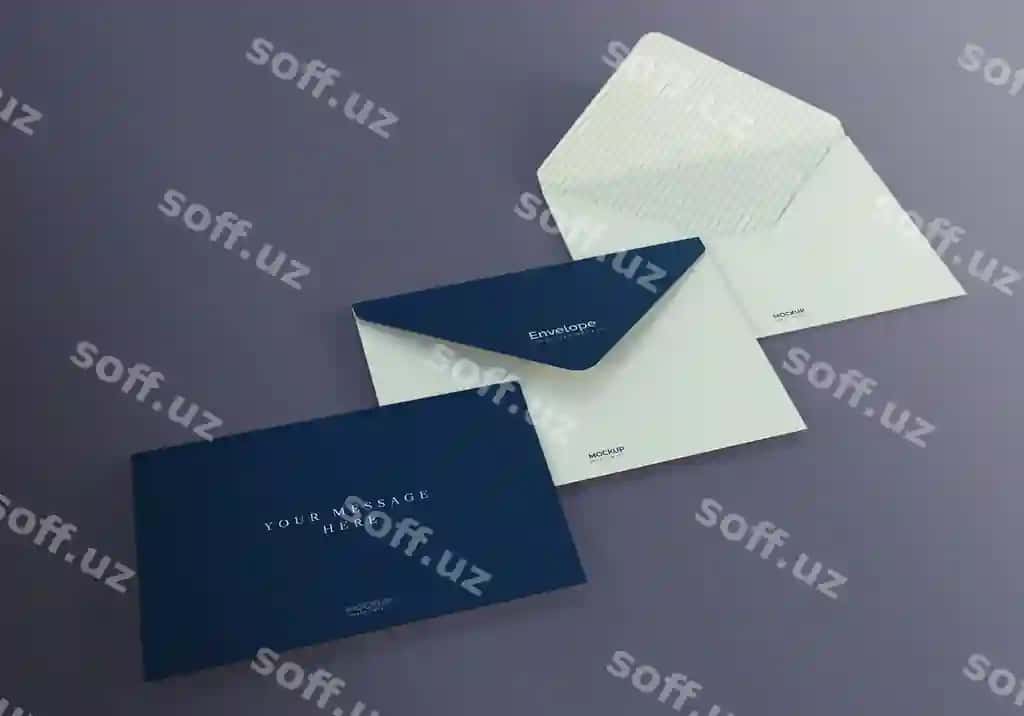 Toʻq binafsha fonli konvert maketi | Envelope mockup design with dark purple background