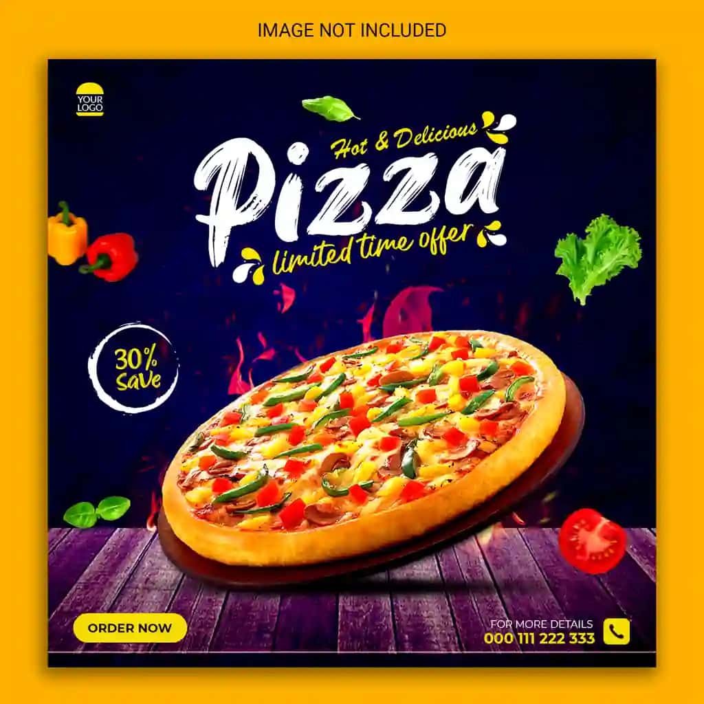Issiq va mazali pizza ijtimoiy media post shablonining dizayni | Hot delicious pizza social media post template design
