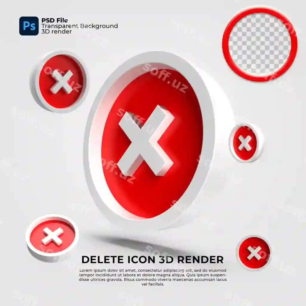 3D o'chirish belgisi qizil rangda | Icon 3d delete red color