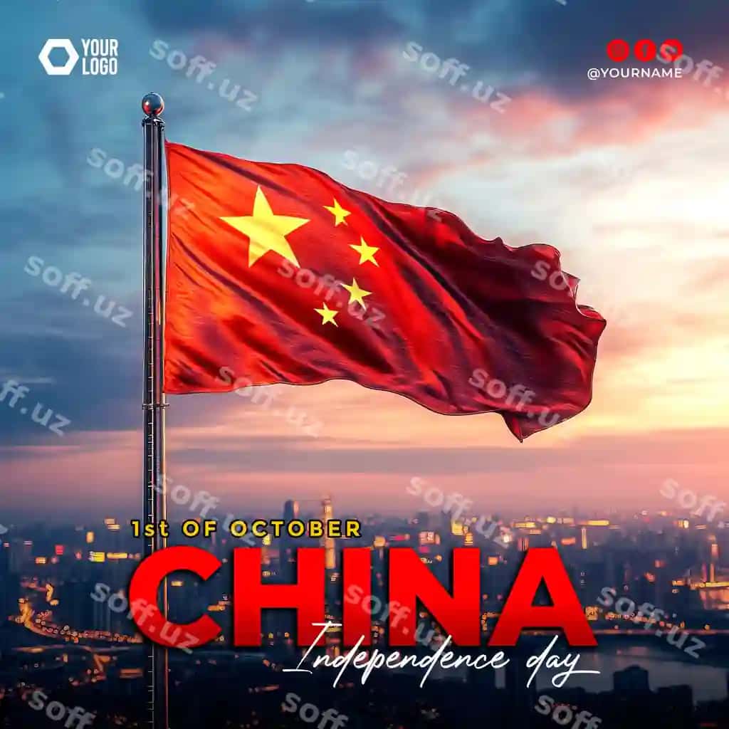 Xitoy mustaqillik kuni ijtimoiy tarmoqlarda e'lon Xitoy bayrog'i shahri | China independence day social media post with chinese flag city