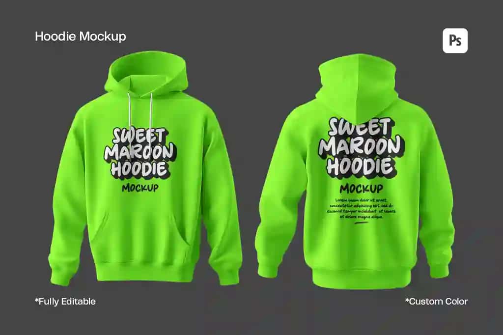 Tahrirlanadigan yashil qalpoqli maket kiyimi brendingi dizayni taqdimoti | Editable green hoodie mockup apparel branding design presentation