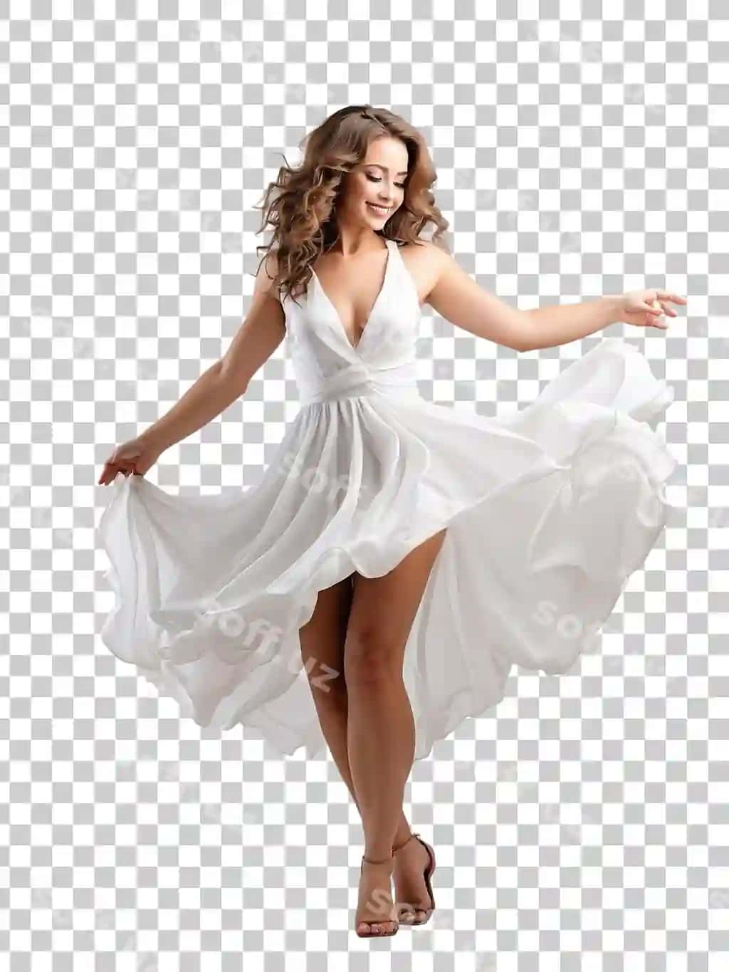 Shaffof fonli oq yubkali ayol oq libos | Woman white dress with white skirt transparent background