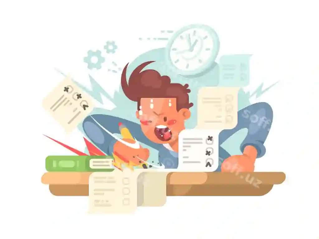 Yosh talaba imtihon javoblari imtihon testlari vektor tekis tasviri | Young student exam answers examination tests vector flat illustration