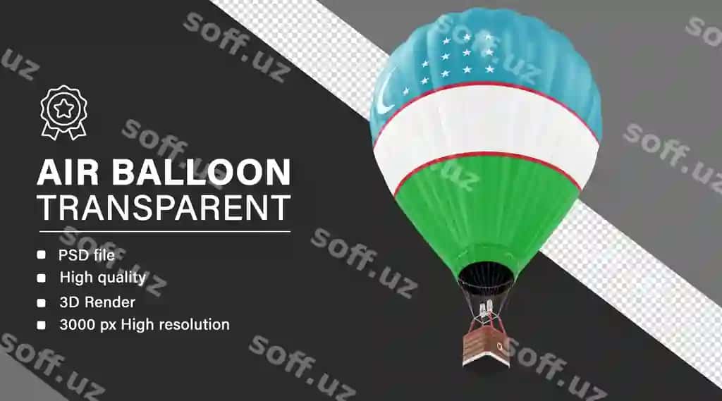 O'zbekiston bayrog'i bilan ajratilgan shaffof fon bilan 3D blimp | 3d blimp with uzbekistan flag isolated transparent background
