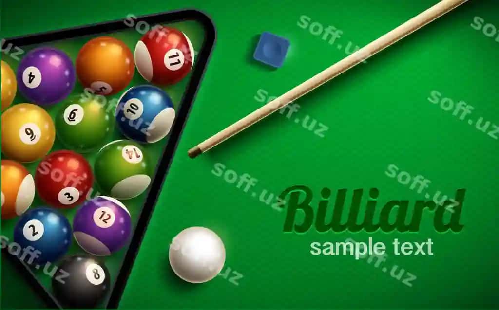 Bilyard stolining yuqori ko'rinishi sharlar sport mavzusi | Billiard table top view balls sport theme
