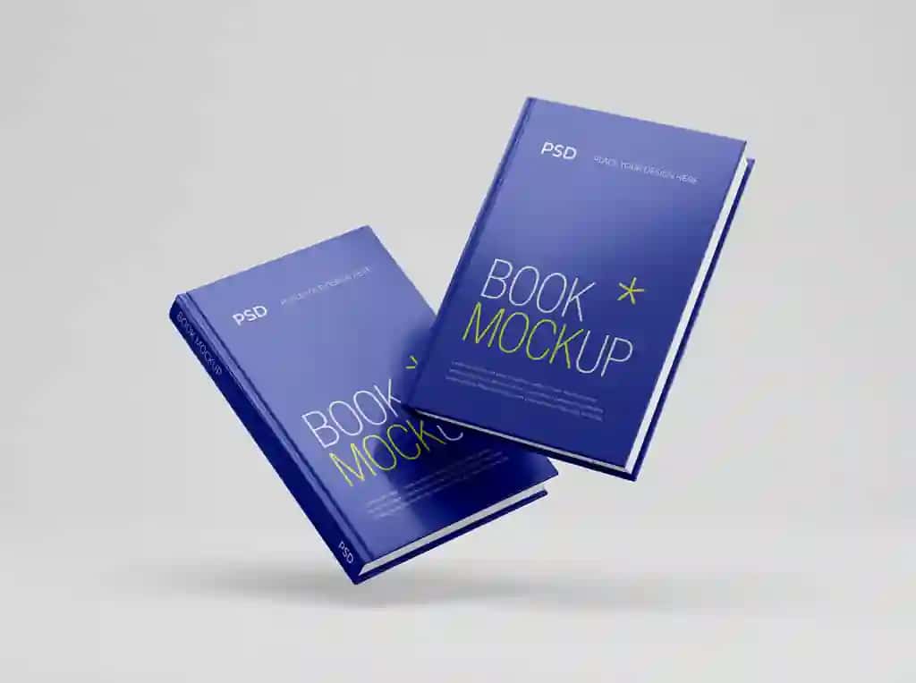 Suzuvchi qattiq muqovali kitob maketlari | Floating hardcover book mockups
