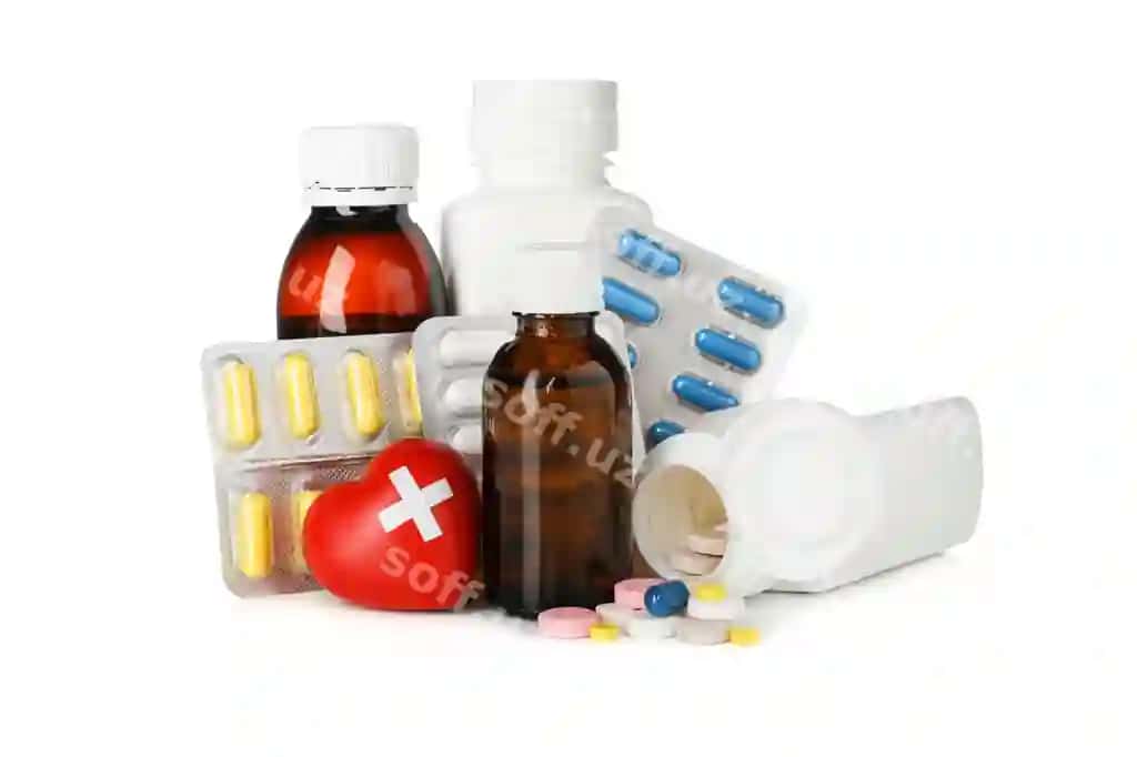 Tibbiy shisha botllar yurak tabletkalari ajrisman oq fonda | Medical bottles heart pills isolated white background