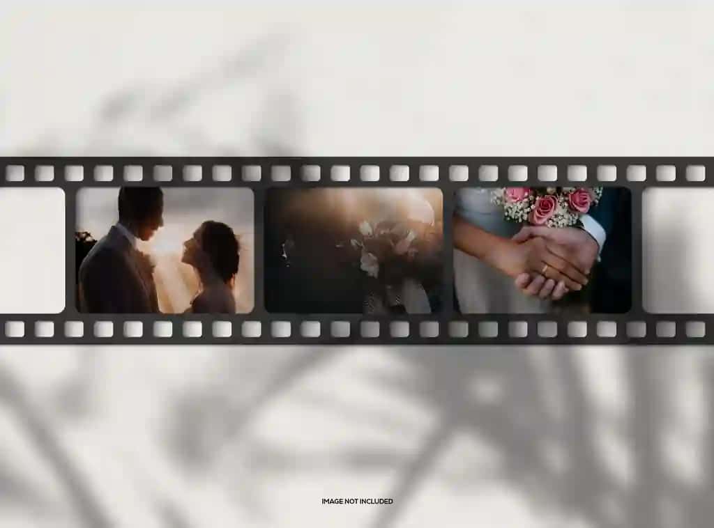 Soya qoplamali plyonkali foto maketi | Film strip photo mockup with shadow overlay