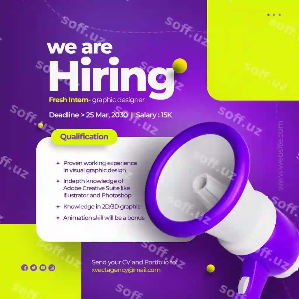 Ish o'rinlarida ish qidiriyotlimiz social media post shabloni | We are hiring job vacancy social media post template