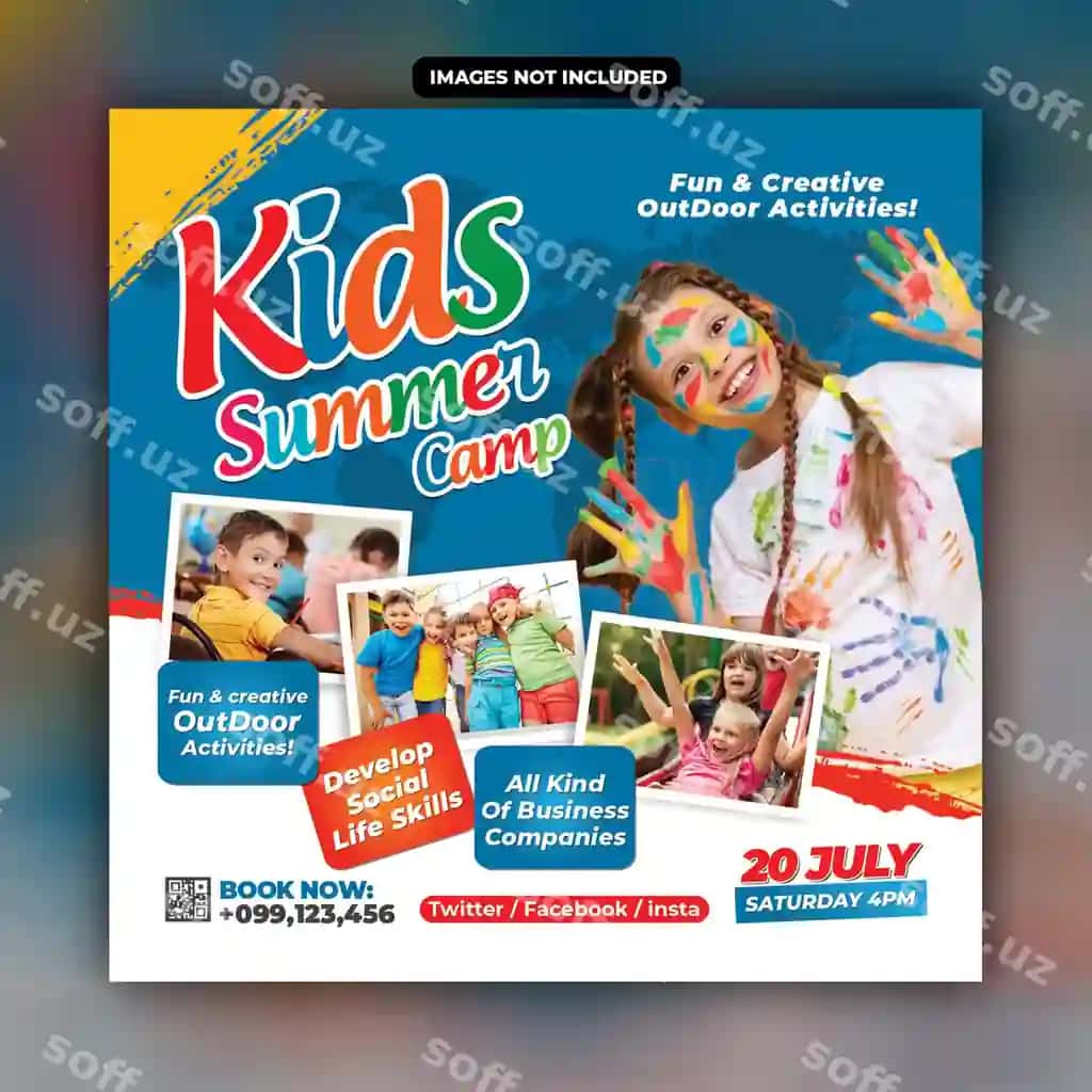 Poster bolalar yozgi oti rasm bilan bolalar yozgi oti | Poster kids summer camp with picture kids summer camp it