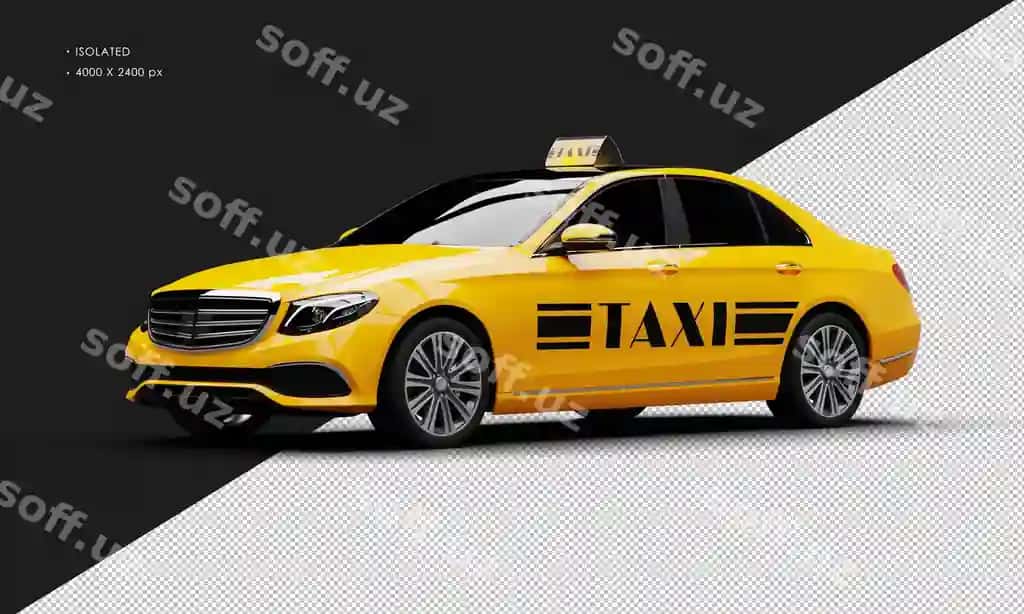 Izolyatsiya qilingan realistik yaltiroq metall to'q sariq rangli hashamatli shahar taksisi taksisi | Isolated realistic shiny metalic orange luxury city taxi cab car
