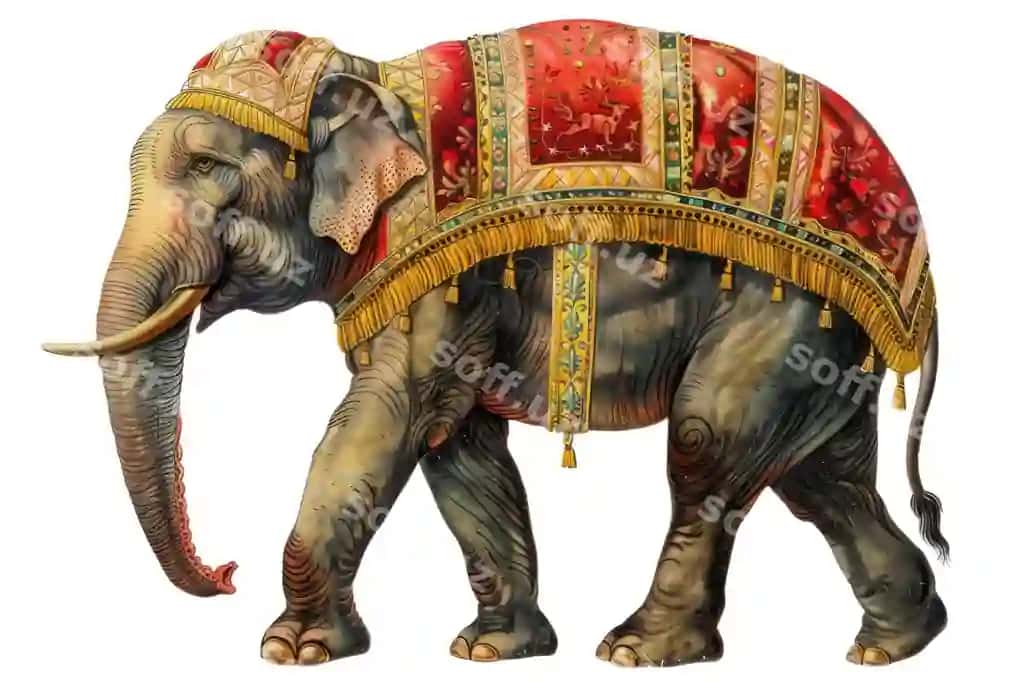Dekorativ fil traditsional binofat illustratsiya | Decorative elephant traditional vibrant illustration