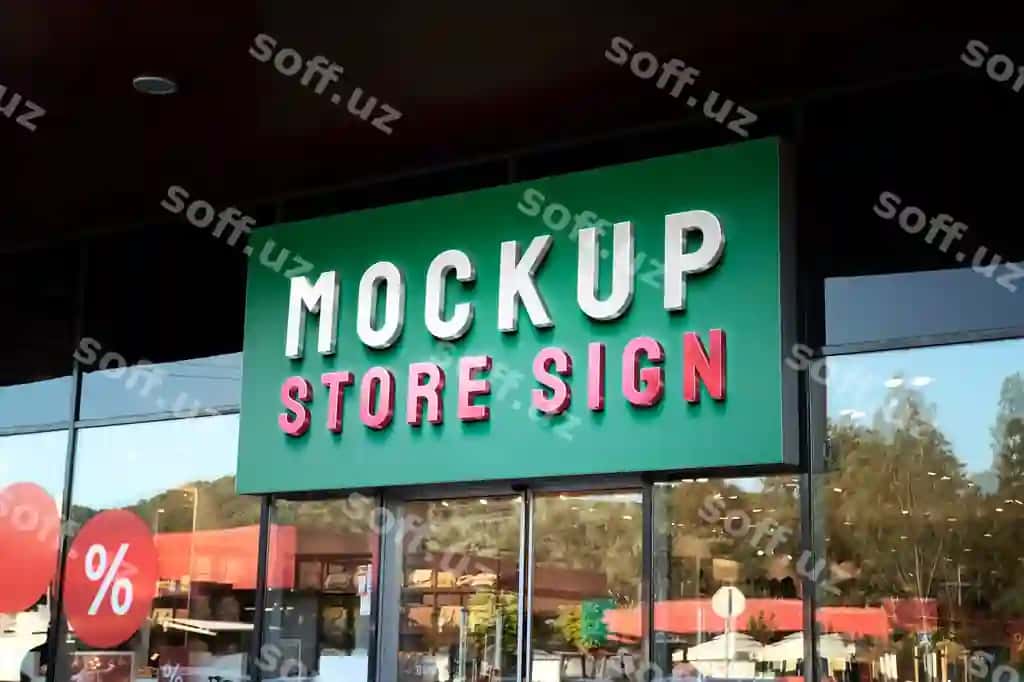 Kiyim do'kon shahar belgisi mockup | Clothing store city sign mockup