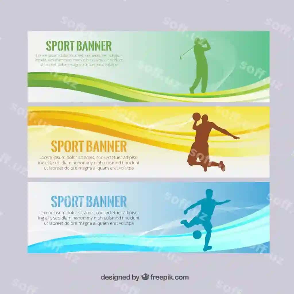 Zamonaviy sport banerlari siluet to'lqalari bilan | Modern sport banners with silhouettes waves
